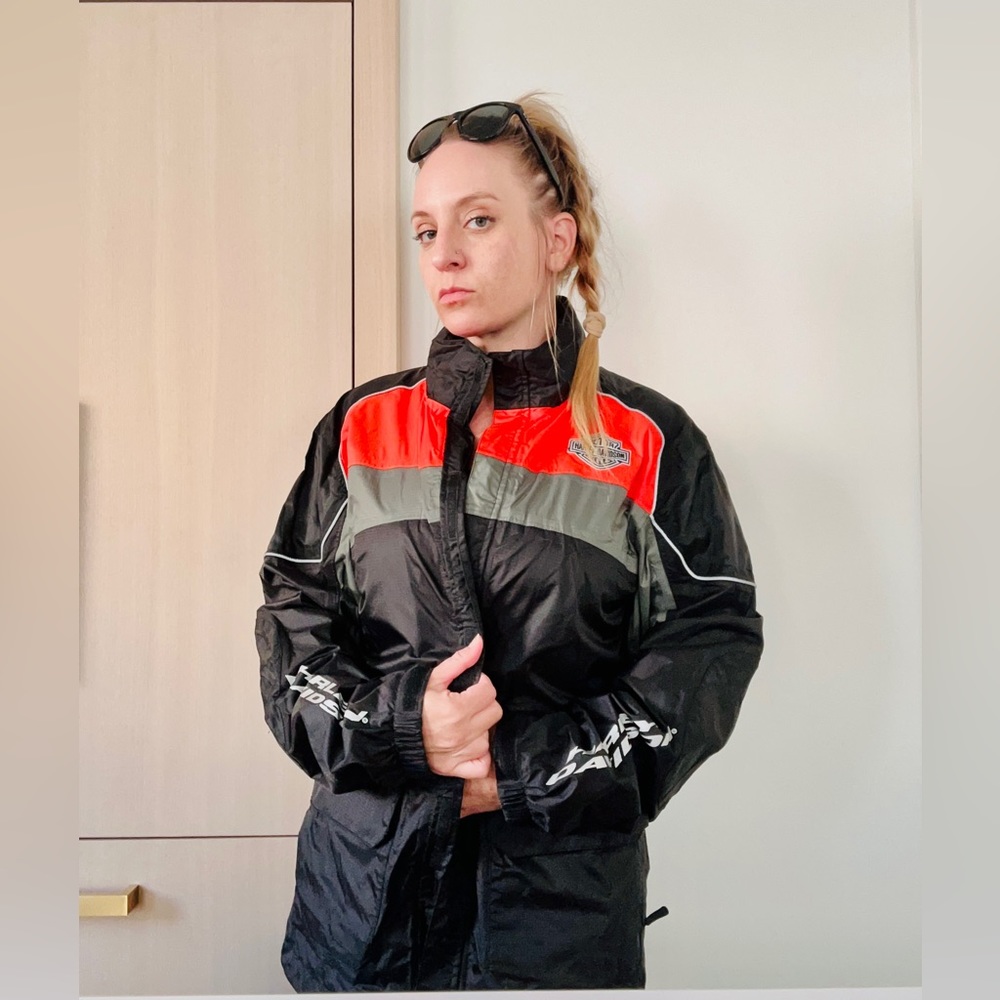 Harley Davidson Jacket Vintage Small Big Logo Riding Black Orange Full Zip Biker